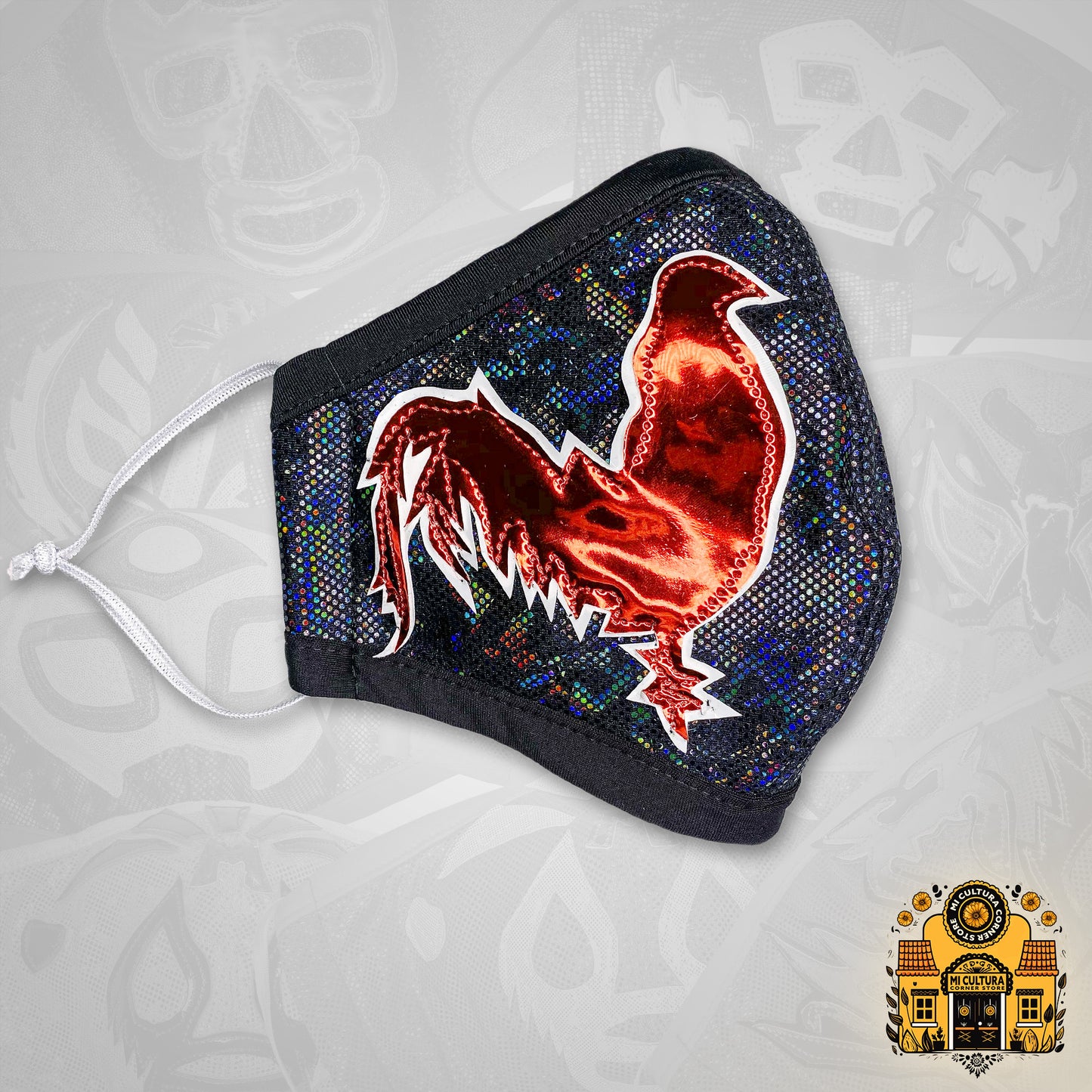 Dos Gallos Red on Black Luchador Style Face Cover Rooster Chicken mask
