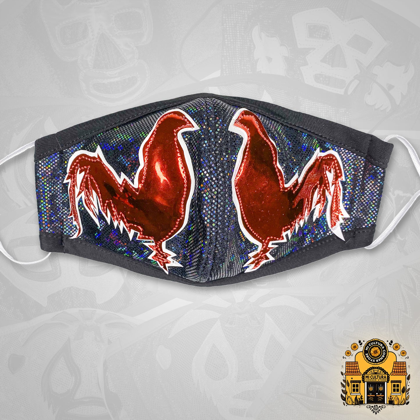 Dos Gallos Red on Black Luchador Style Face Cover Rooster Chicken mask