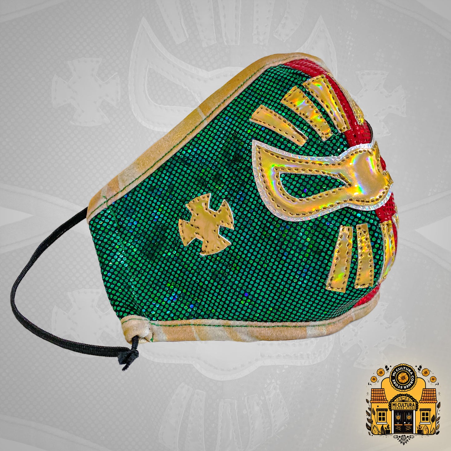 Mistico Green, Red & Gold Mexican Luchador Wrestler Face Cover