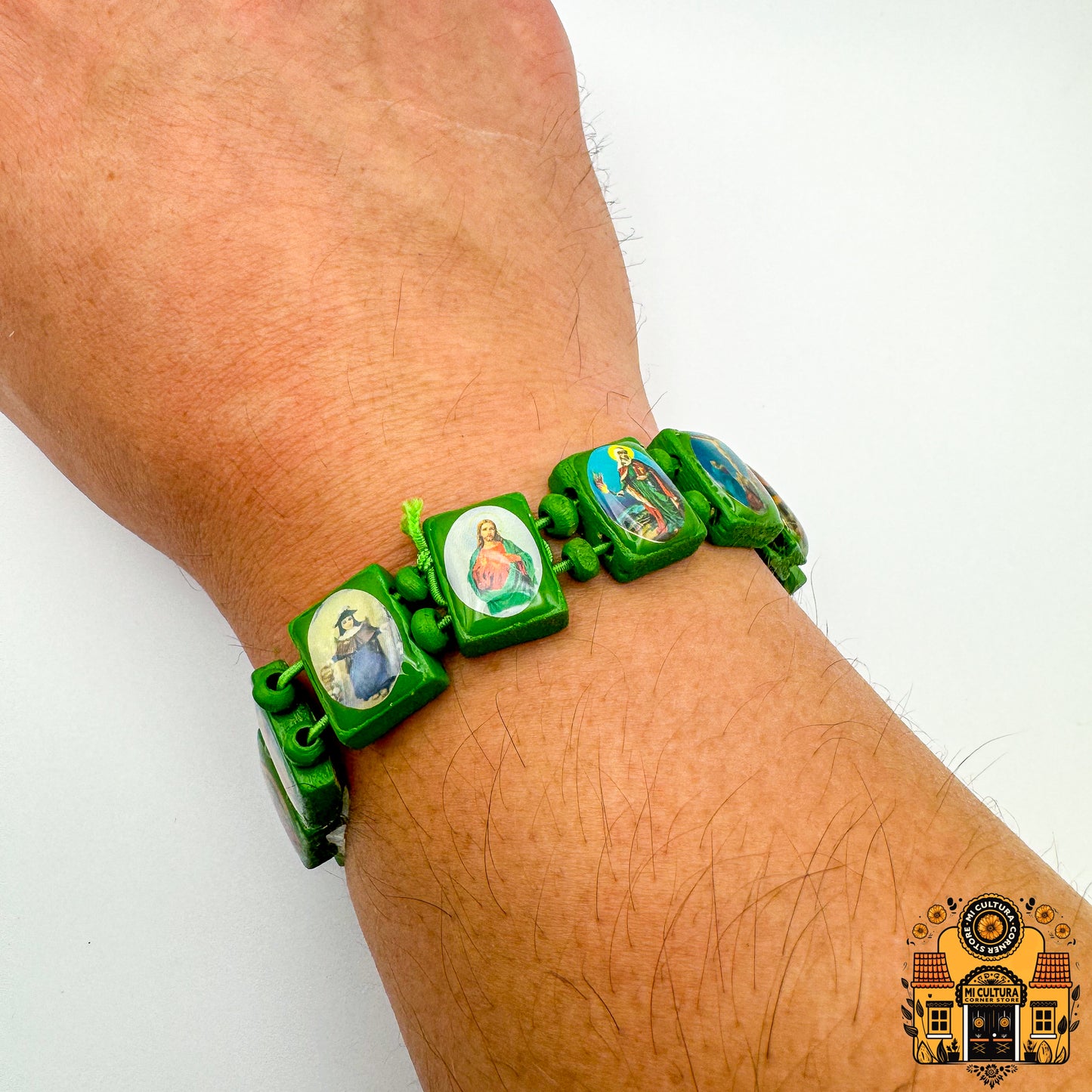 Wood Multi-Saints Bracelet: Embrace Faith with Icons of Jesus, Virgin Mary, Saints, and More!