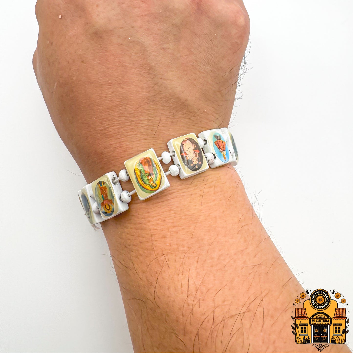 Wood Multi-Saints Bracelet: Embrace Faith with Icons of Jesus, Virgin Mary, Saints, and More!