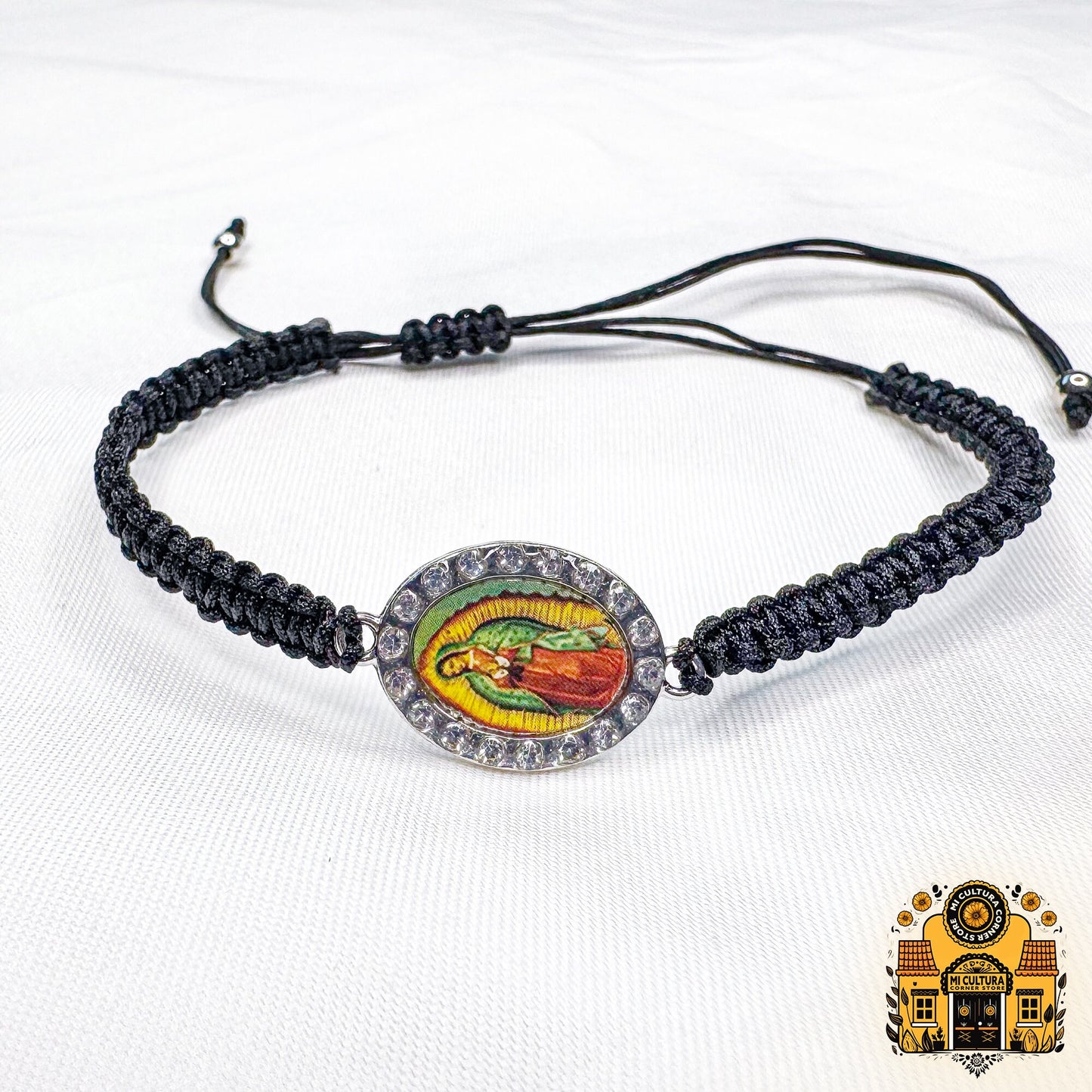 La Virgen de Guadalupe w/ Crystals Thread Bracelet Collection - Choose Your Divine Color: Red, Pink, Black, Blue, Green, or White!