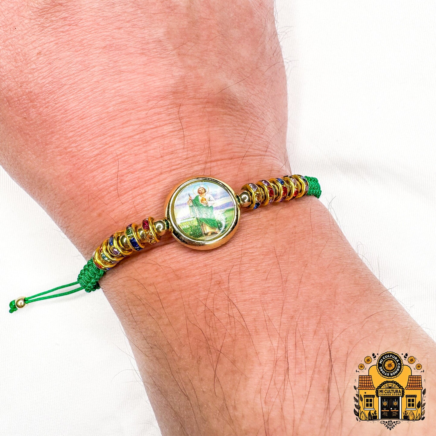 San Judas Tadeo Mexican Charms Bracelet – Adjustable, Green, and Perfect for Religious Gifting
