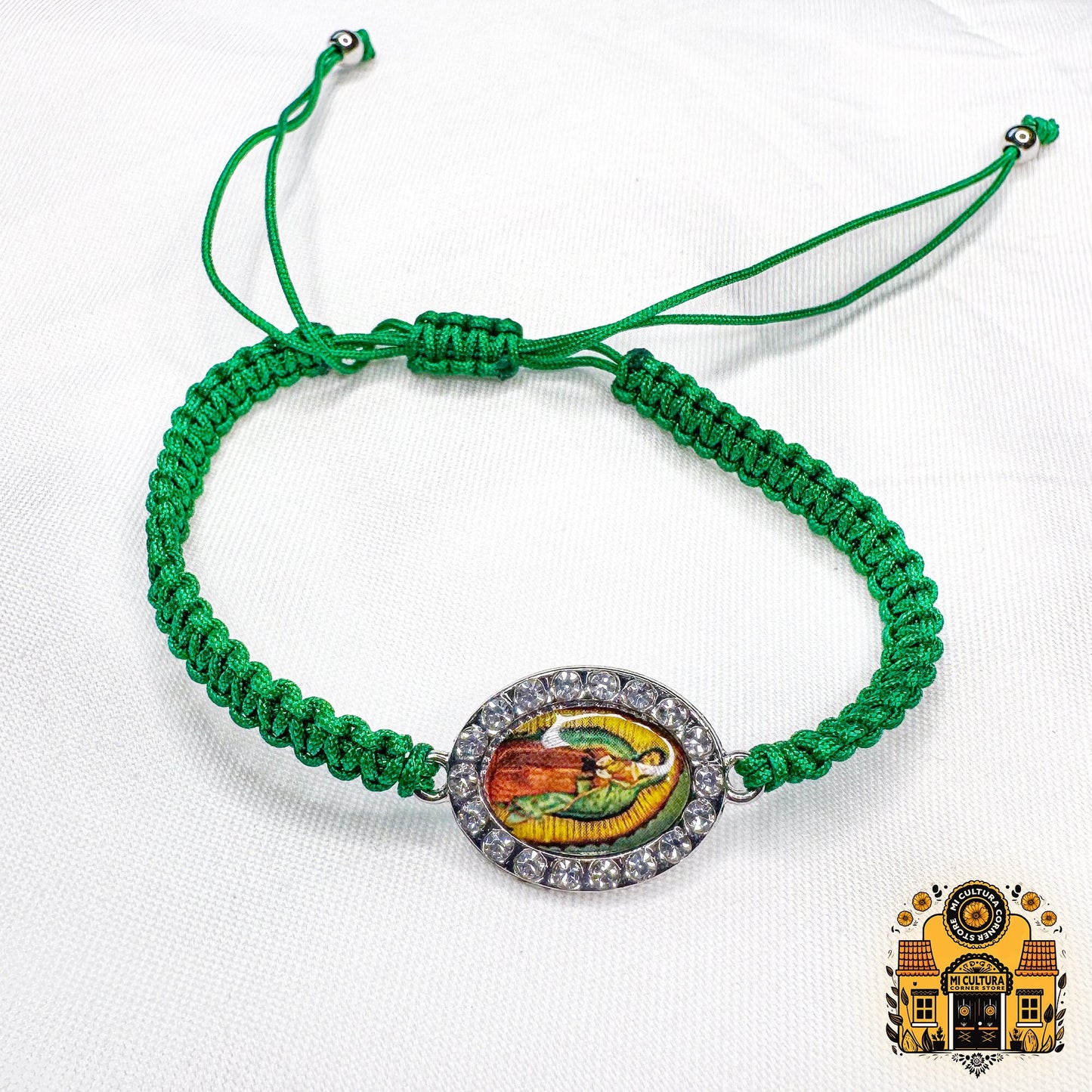 La Virgen de Guadalupe w/ Crystals Thread Bracelet Collection - Choose Your Divine Color: Red, Pink, Black, Blue, Green, or White!