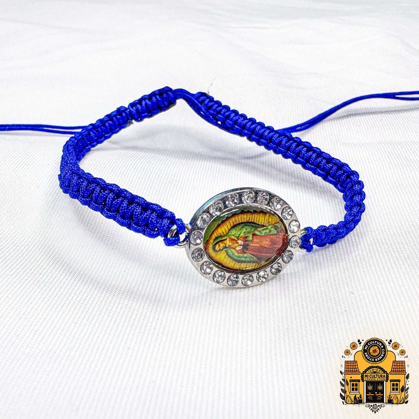 La Virgen de Guadalupe w/ Crystals Thread Bracelet Collection - Choose Your Divine Color: Red, Pink, Black, Blue, Green, or White!