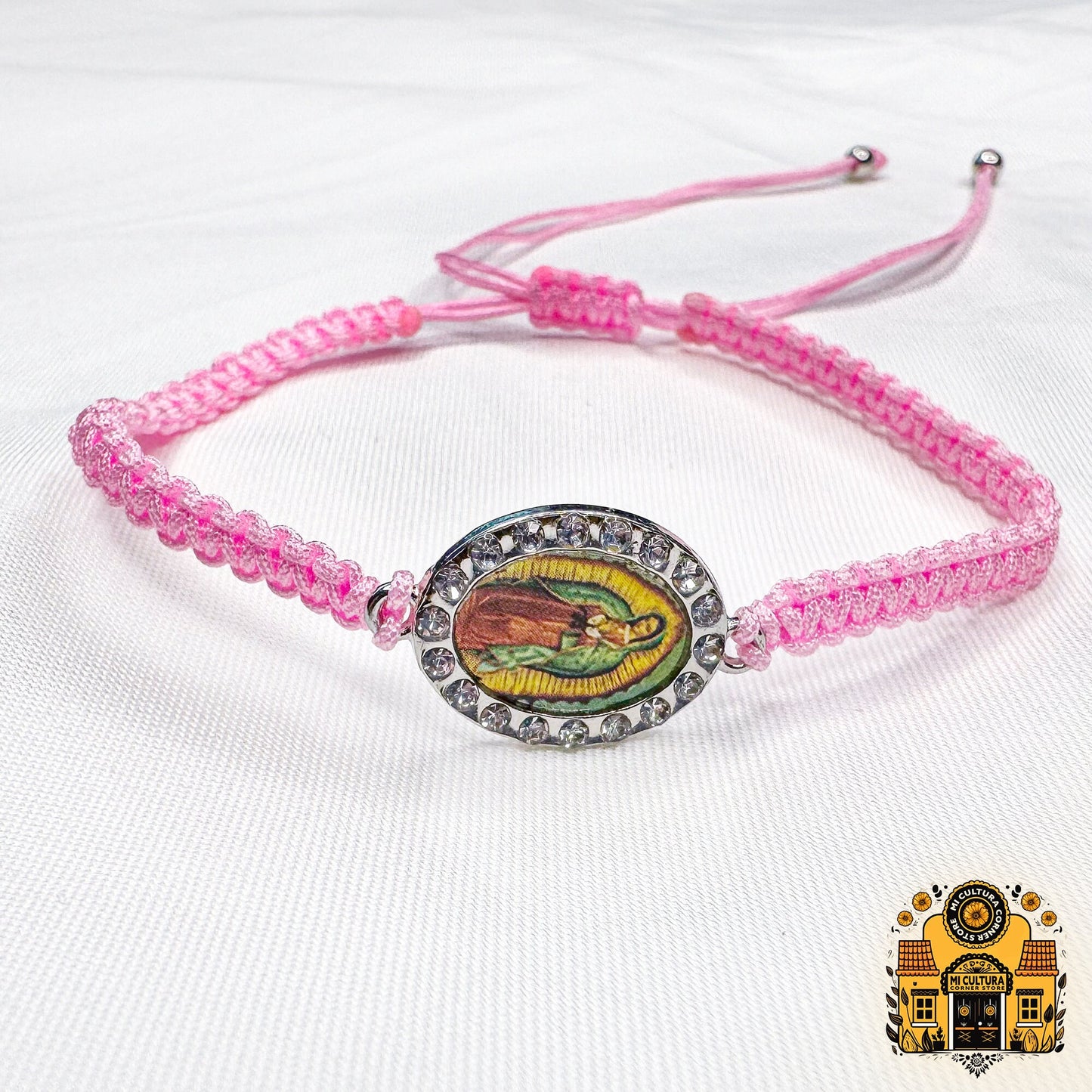 La Virgen de Guadalupe w/ Crystals Thread Bracelet Collection - Choose Your Divine Color: Red, Pink, Black, Blue, Green, or White!