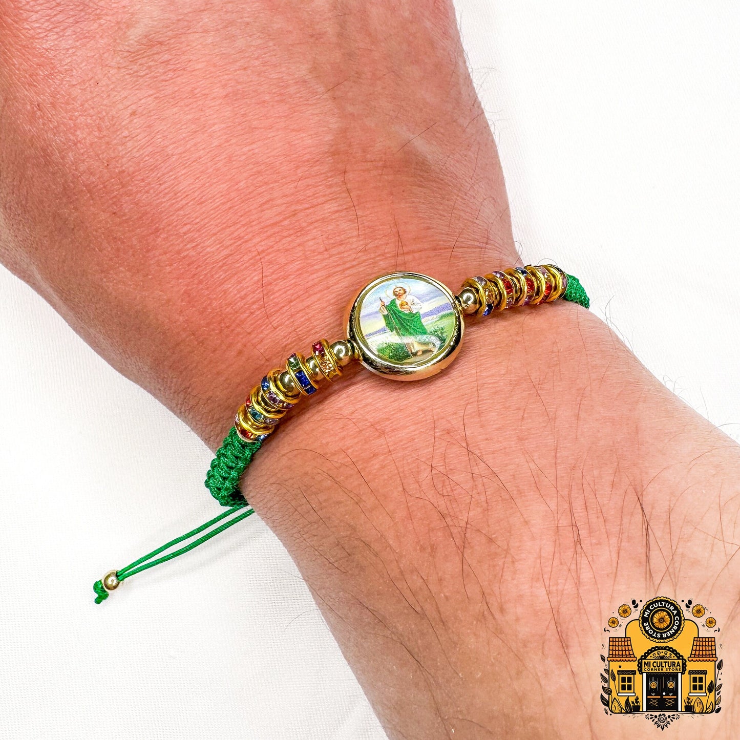 San Judas Tadeo Mexican Charms Bracelet – Adjustable, Green, and Perfect for Religious Gifting