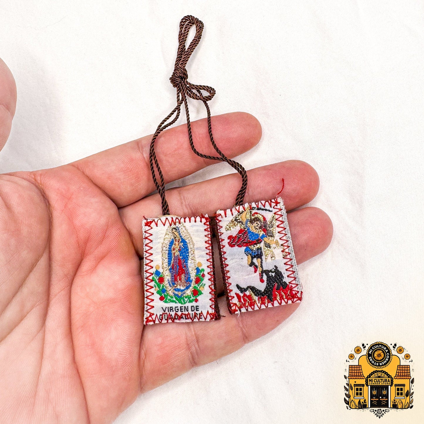 Handmade Guadalupe & St. Michael Scapular Mexican Devotional Artisan Necklace/Escapulario Artesanal Guadalupe y San Miguel Collar Mexicano