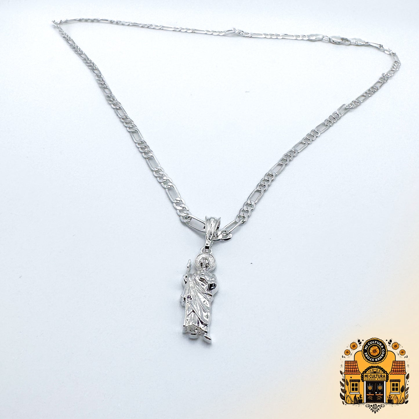 1" Mini Silver Plated St. Jude Necklace 1 in - Cuban Link Chain San Judas Pendant / Mini Collar de San Judas Tadeo Chapado en Plata Mini 1 in - Cadena Cuban Link con Colgante