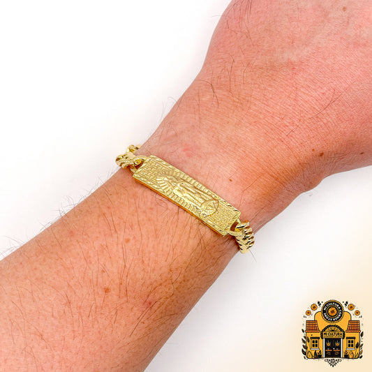 Virgin of Guadalupe Divine Elegance 14K Gold-Plated Bracelet with Embossed Pendant / Pulsera Elegancia Divina Baño de Oro 14K con Colgante Virgen de Guadalupe, 8.66"