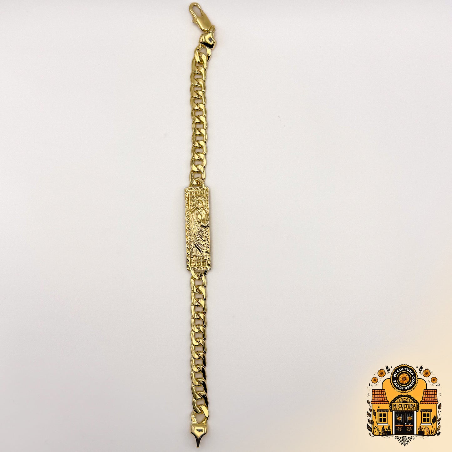 Elegant San Judas Tadeo 14k Gold-Plated Bracelet / Elegante Pulsera de San Judas Tadeo Bañada en Oro de 14k - 8.66-Inch Religious Charm / Charm Religioso de 8.66 Pulgadas