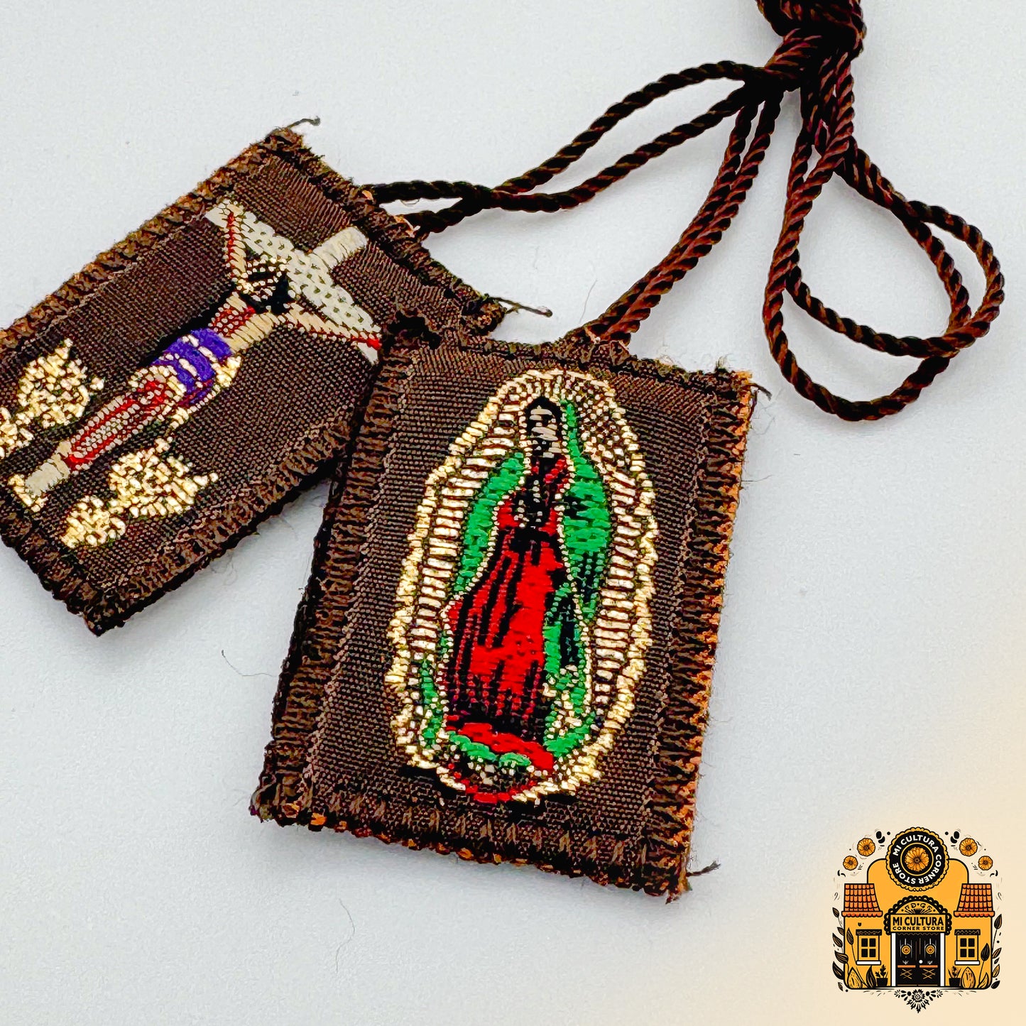 Escapulario de La Virgen de Guadalupe y Jesus en la Cruz / Scapular of Our Lady of Guadalupe and Jesus on the Cross Necklace Collar