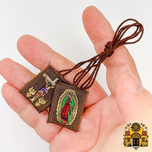 Escapulario de La Virgen de Guadalupe y Jesus en la Cruz / Scapular of Our Lady of Guadalupe and Jesus on the Cross Necklace Collar