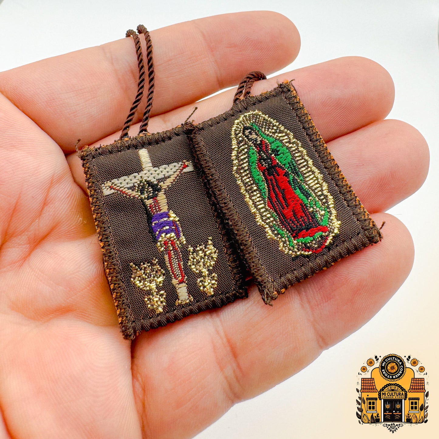 Escapulario de La Virgen de Guadalupe y Jesus en la Cruz / Scapular of Our Lady of Guadalupe and Jesus on the Cross Necklace Collar