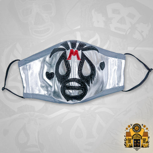 Mil Mascaras Silver and Black Luchador Face Cover