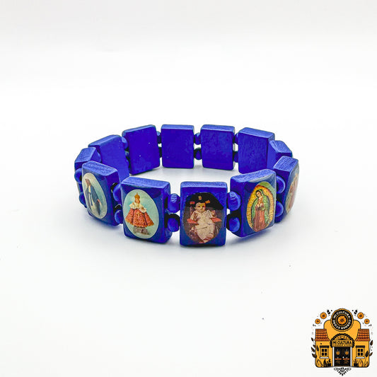 Wood Multi-Saints Bracelet: Embrace Faith with Icons of Jesus, Virgin Mary, Saints, and More!