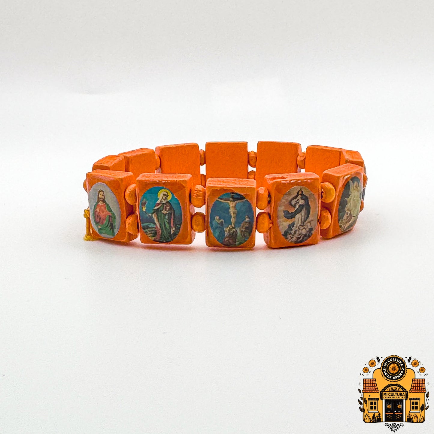 Wood Multi-Saints Bracelet: Embrace Faith with Icons of Jesus, Virgin Mary, Saints, and More!