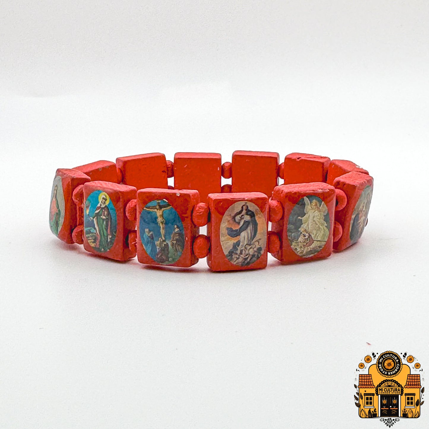 Wood Multi-Saints Bracelet: Embrace Faith with Icons of Jesus, Virgin Mary, Saints, and More!