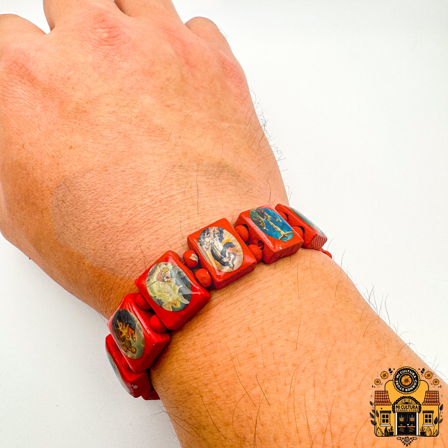 Wood Multi-Saints Bracelet: Embrace Faith with Icons of Jesus, Virgin Mary, Saints, and More!