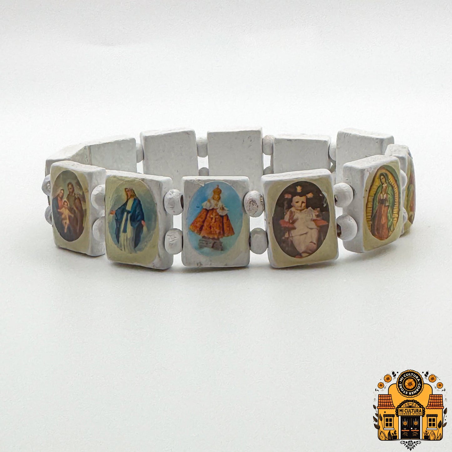 Wood Multi-Saints Bracelet: Embrace Faith with Icons of Jesus, Virgin Mary, Saints, and More!