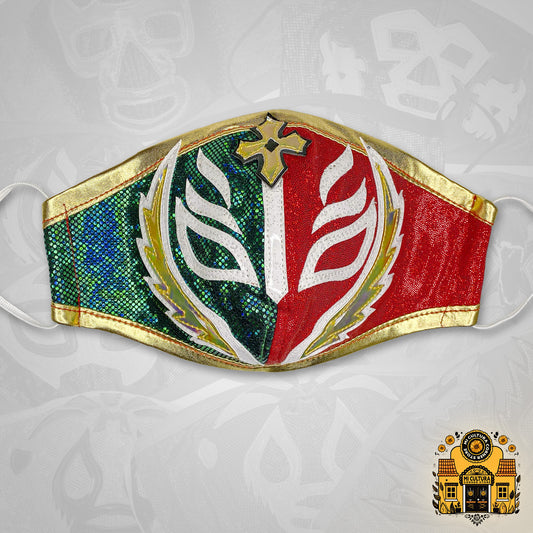 Rey Misterio Red, Green and Gold Mexican Luchador Wrestling Face Cover