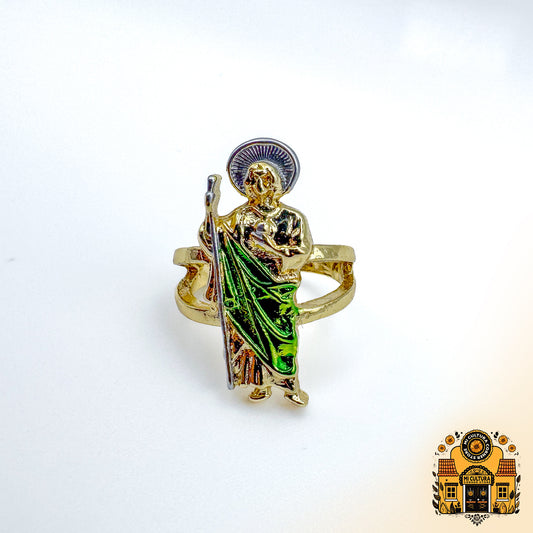 14K Gold-Plated San Judas Tadeo Ring - Adjustable Religious Jewelry