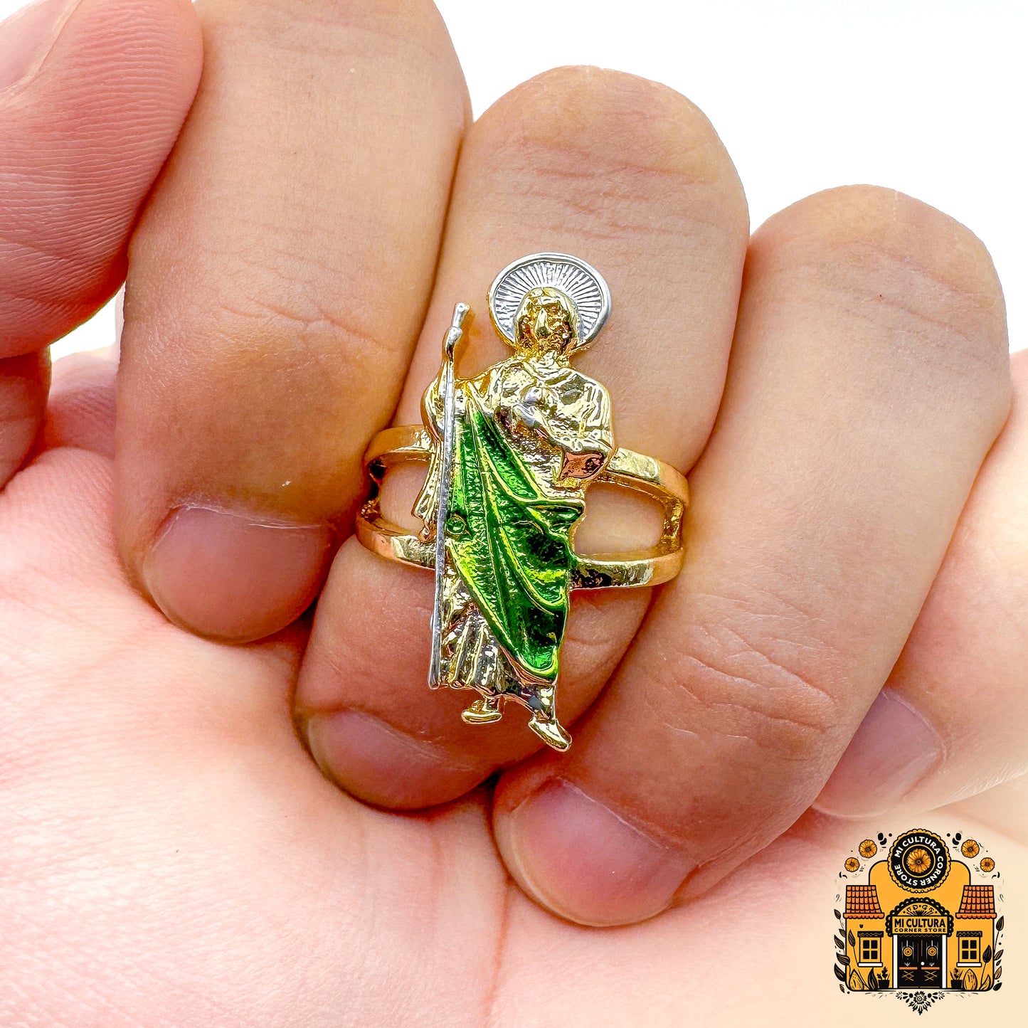 14K Gold-Plated San Judas Tadeo Ring - Adjustable Religious Jewelry