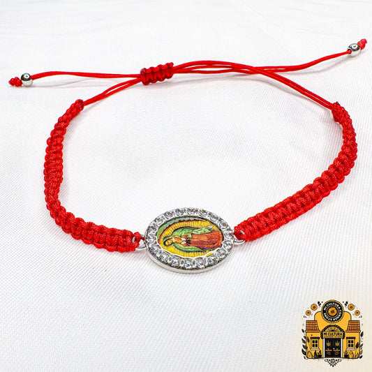 La Virgen de Guadalupe w/ Crystals Thread Bracelet Collection - Choose Your Divine Color: Red, Pink, Black, Blue, Green, or White!