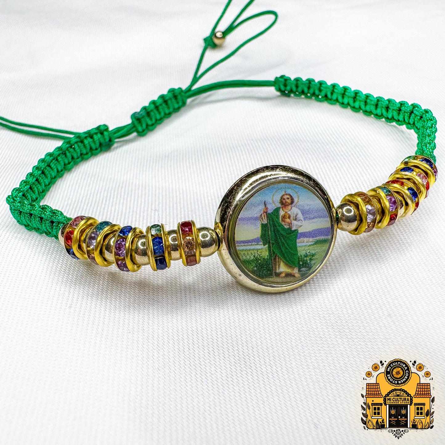 San Judas Tadeo Mexican Charms Bracelet – Adjustable, Green, and Perfect for Religious Gifting