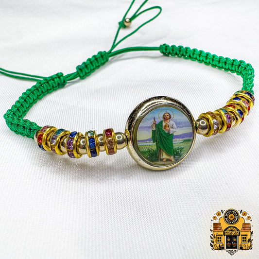 San Judas Tadeo Mexican Charms Bracelet – Adjustable, Green, and Perfect for Religious Gifting