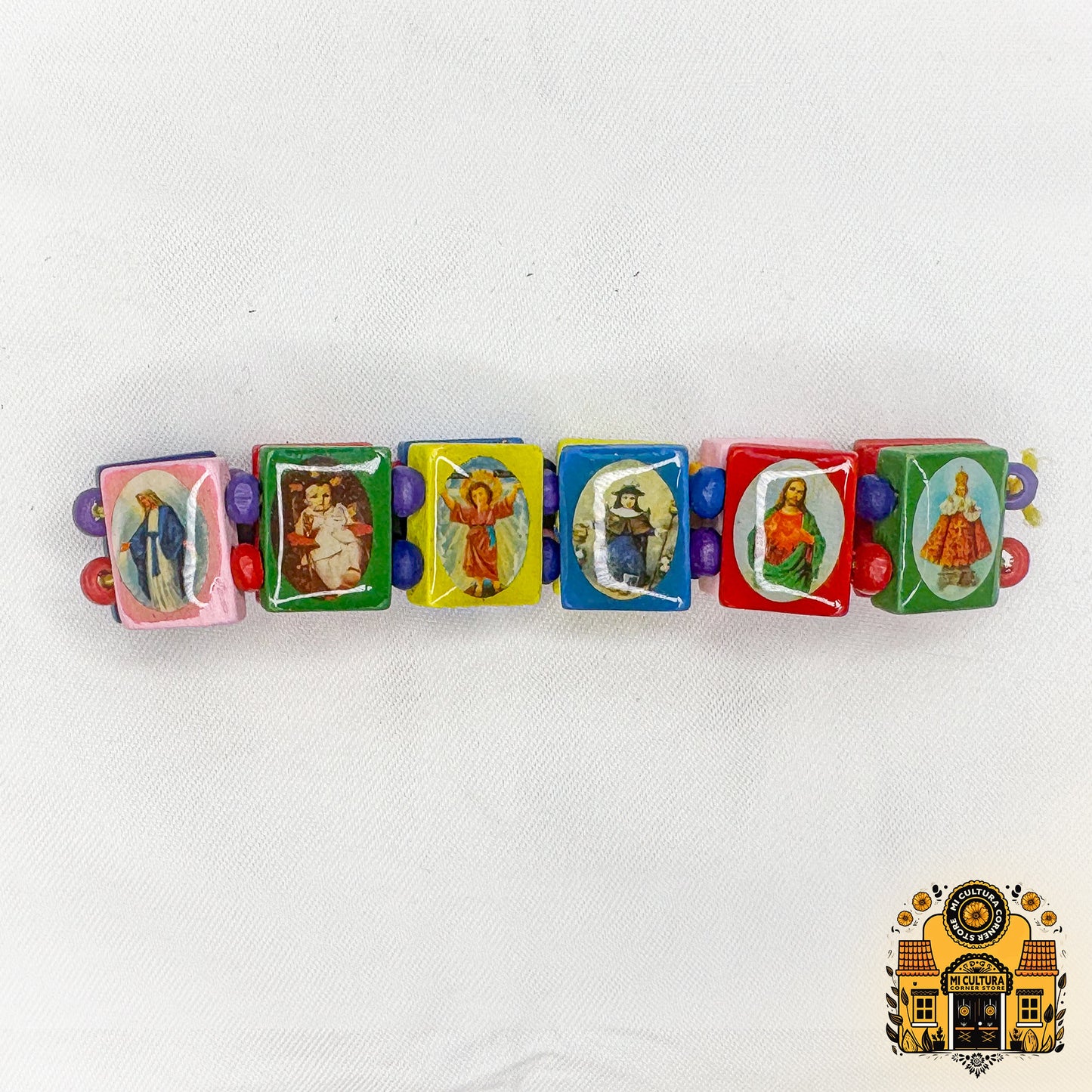 Sacred Spectrum Multi-Saint Enamel Wood Bracelet: Embrace Faith in Vibrant Colors with Jesus, Virgin Mary, Saints, and More!