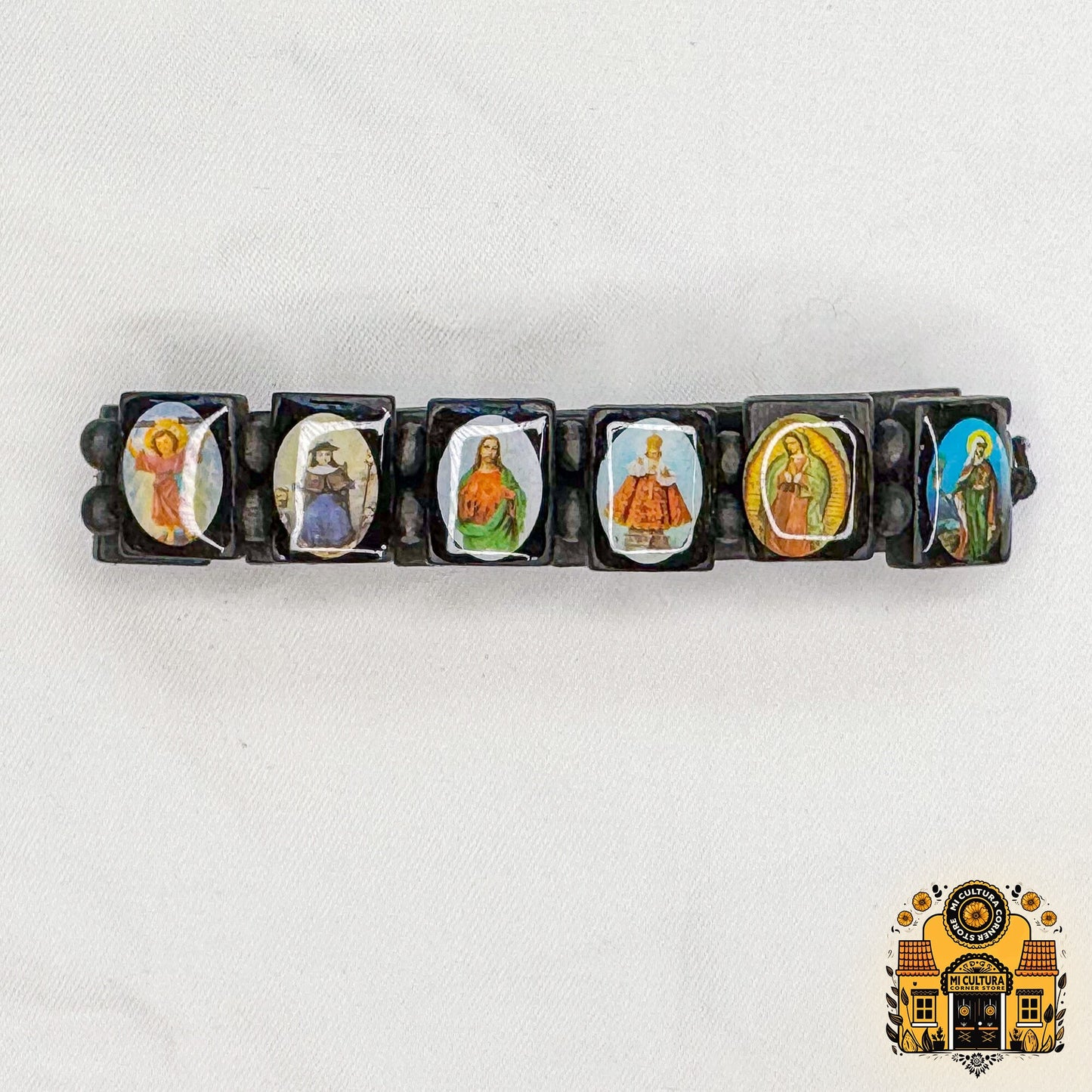 Black Wood Multi-Saint Bracelet: Elevate Your Spirit with Icons of Jesus, Virgin Mary, Saints, and More!