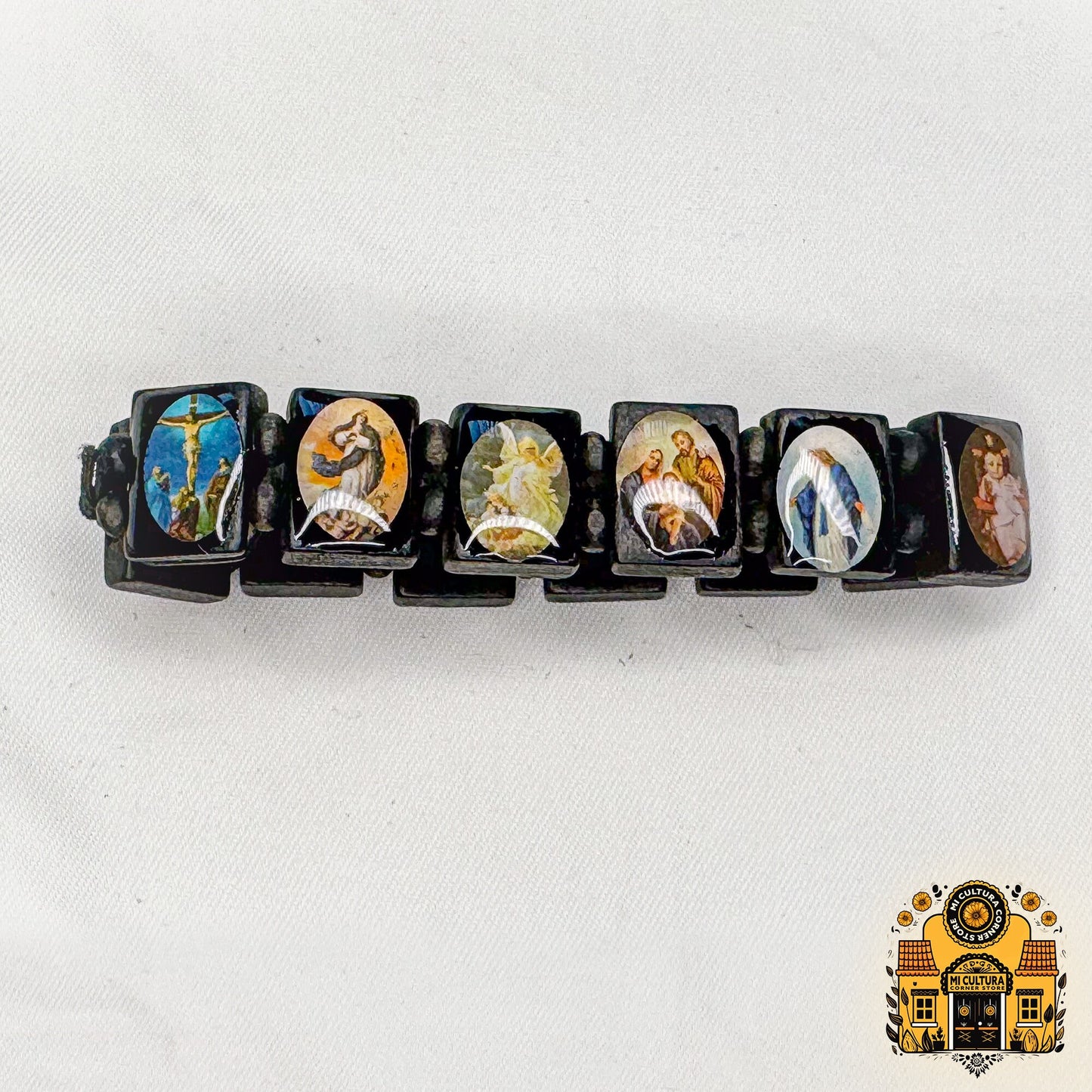 Black Wood Multi-Saint Bracelet: Elevate Your Spirit with Icons of Jesus, Virgin Mary, Saints, and More!