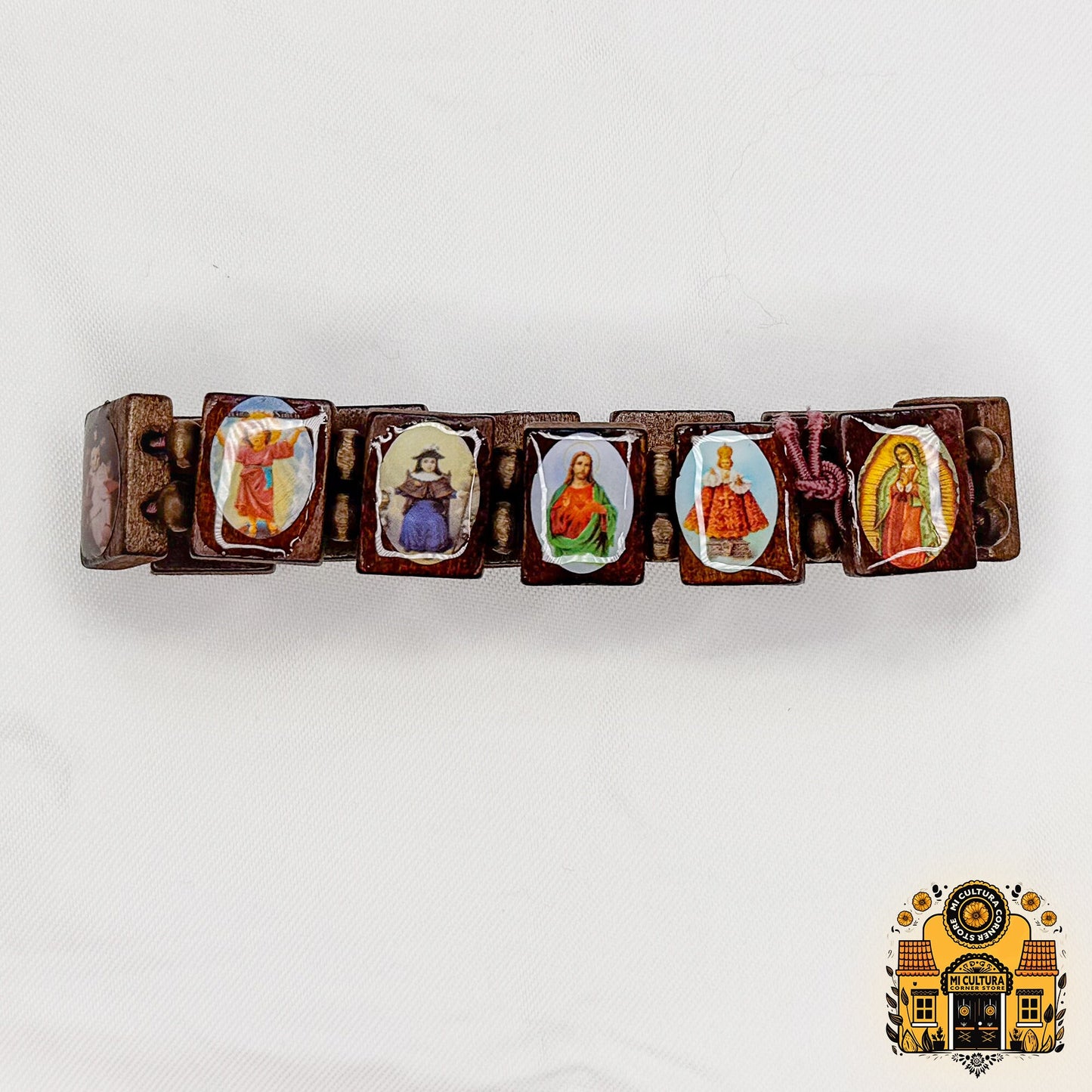 Dark Brown Wood Multi-Saints Bracelet: Embrace Faith with Icons of Jesus, Virgin Mary, Saints, and More!