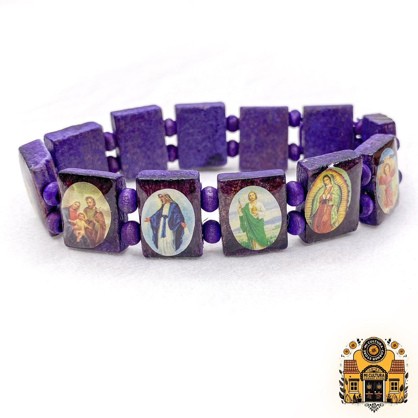 Mexican Wooden Saints Bracelets with Virgin Mary, Jesus Christ, Santo Niño, St. Jude (San Judas), Joseph, St. Michael, Virgen de Guadalupe