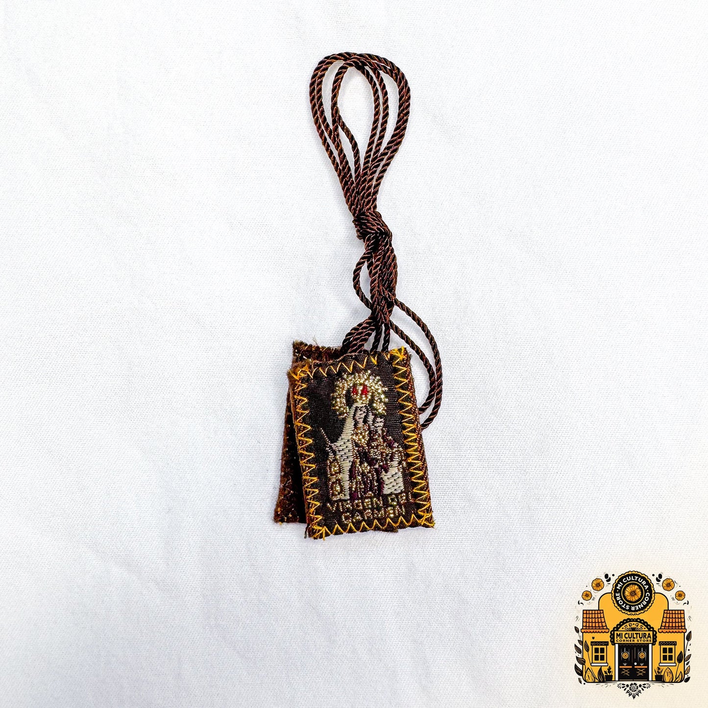 Handmade Virgin of Carmen Devotional Scapular - Escapulario Devocional de la Virgen del Carmen - Joyería Religiosa Artesanal Gold Trim