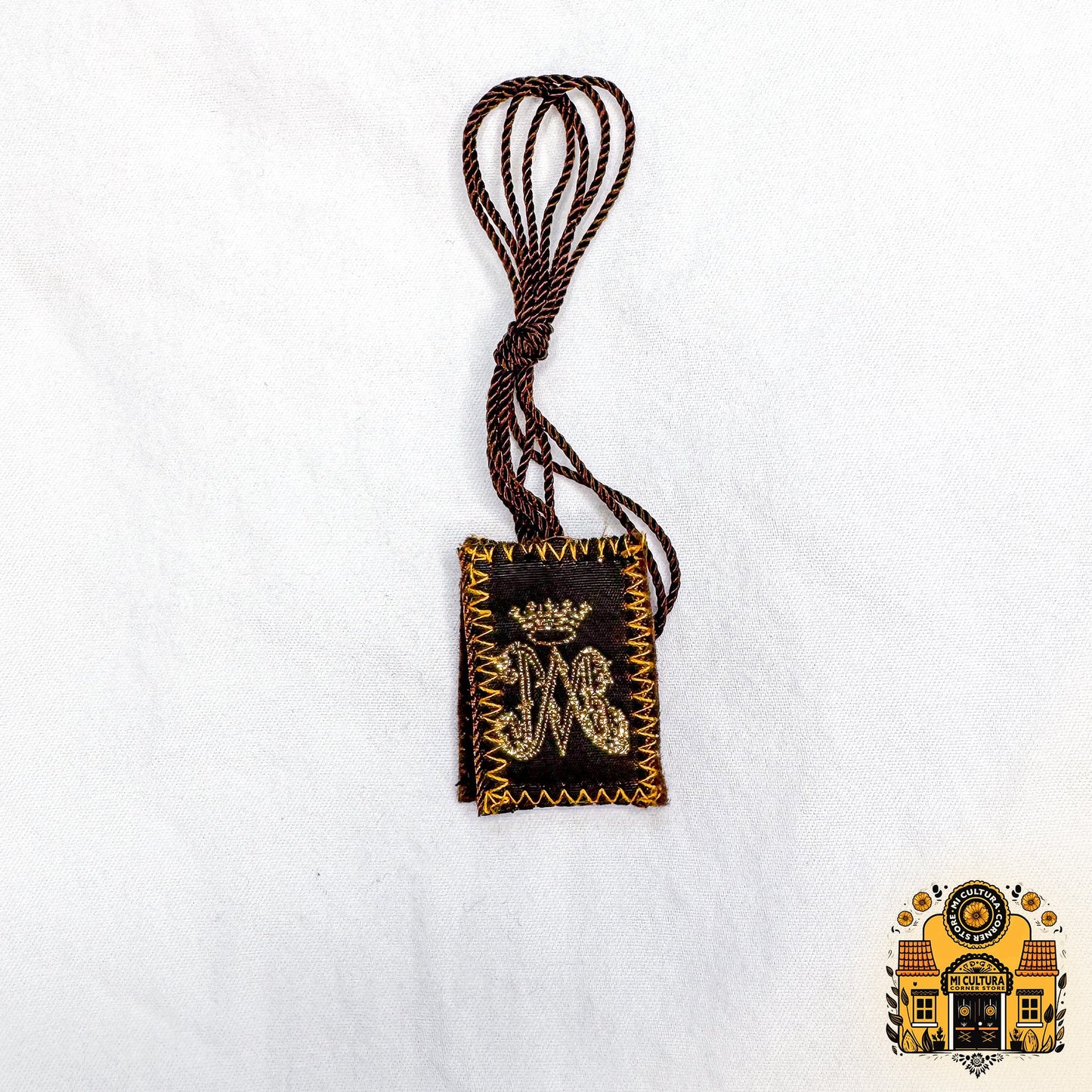 Handmade Virgin of Carmen Devotional Scapular - Escapulario Devocional de la Virgen del Carmen - Joyería Religiosa Artesanal Gold Trim