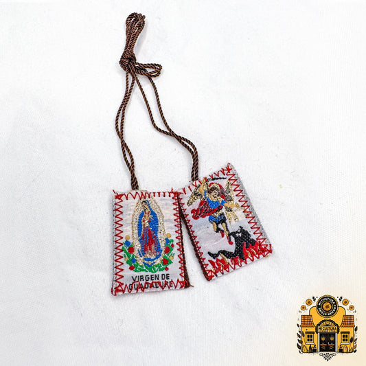 Handmade Guadalupe & St. Michael Scapular Mexican Devotional Artisan Necklace/Escapulario Artesanal Guadalupe y San Miguel Collar  Mexicano