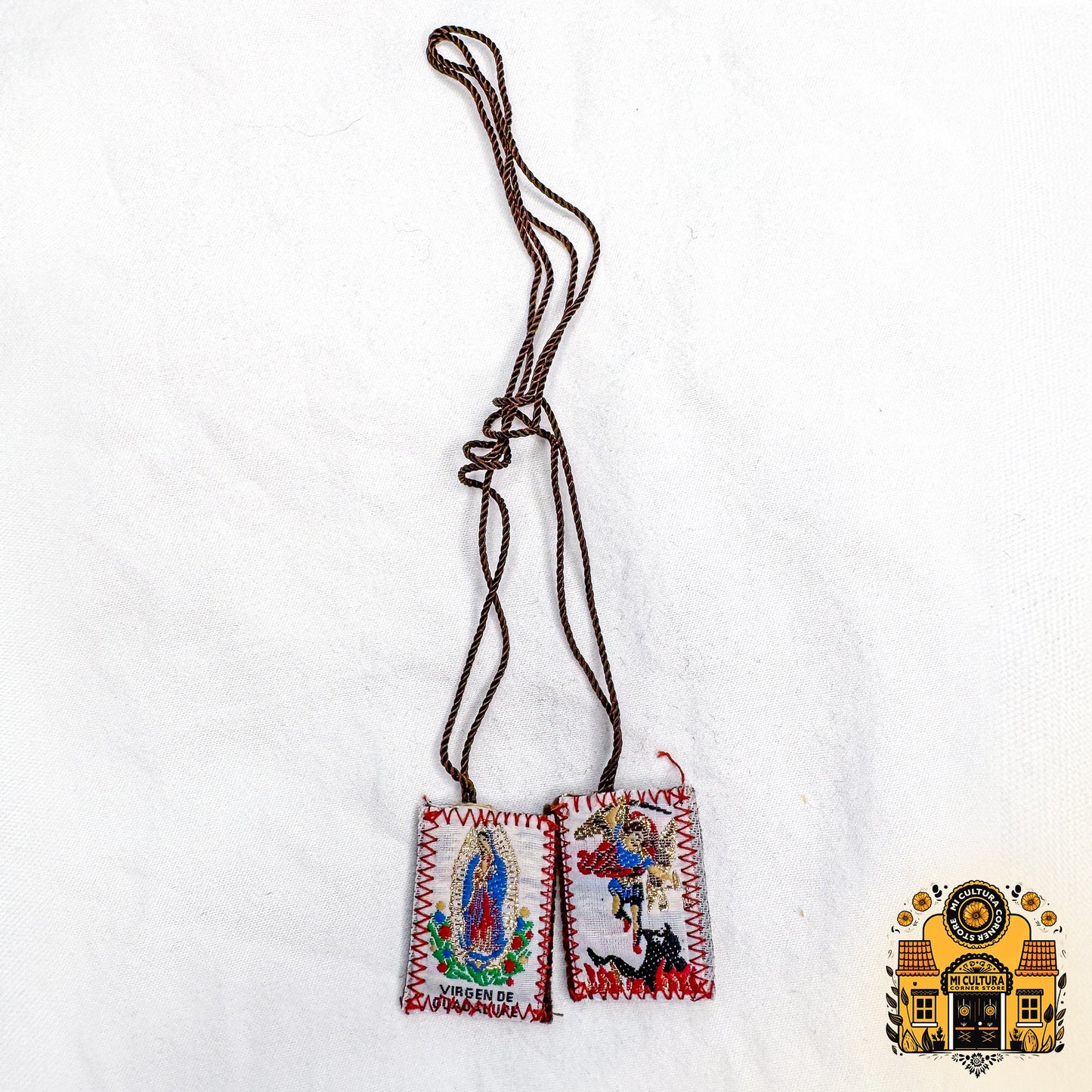 Handmade Guadalupe & St. Michael Scapular Mexican Devotional Artisan Necklace/Escapulario Artesanal Guadalupe y San Miguel Collar  Mexicano