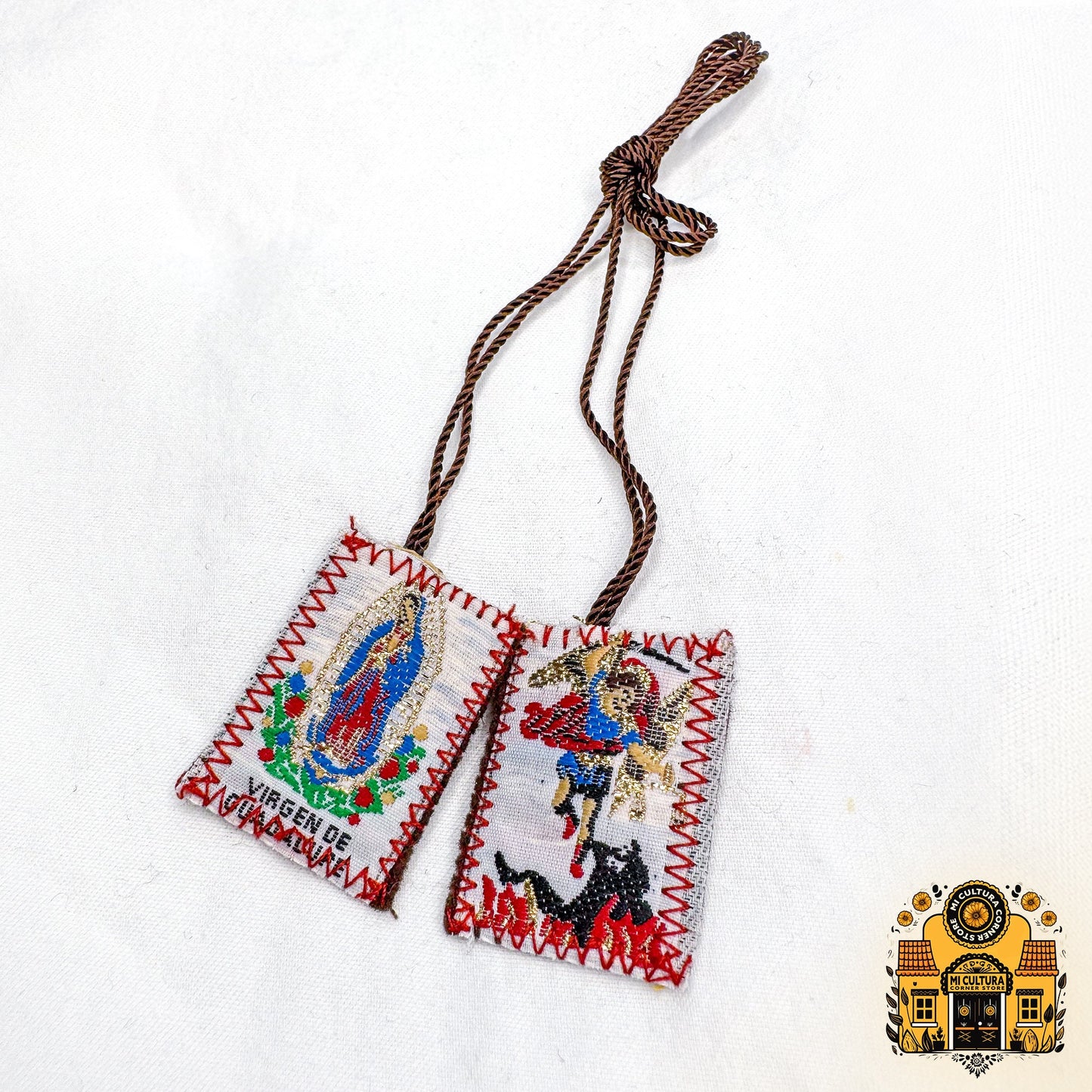 Handmade Guadalupe & St. Michael Scapular Mexican Devotional Artisan Necklace/Escapulario Artesanal Guadalupe y San Miguel Collar  Mexicano