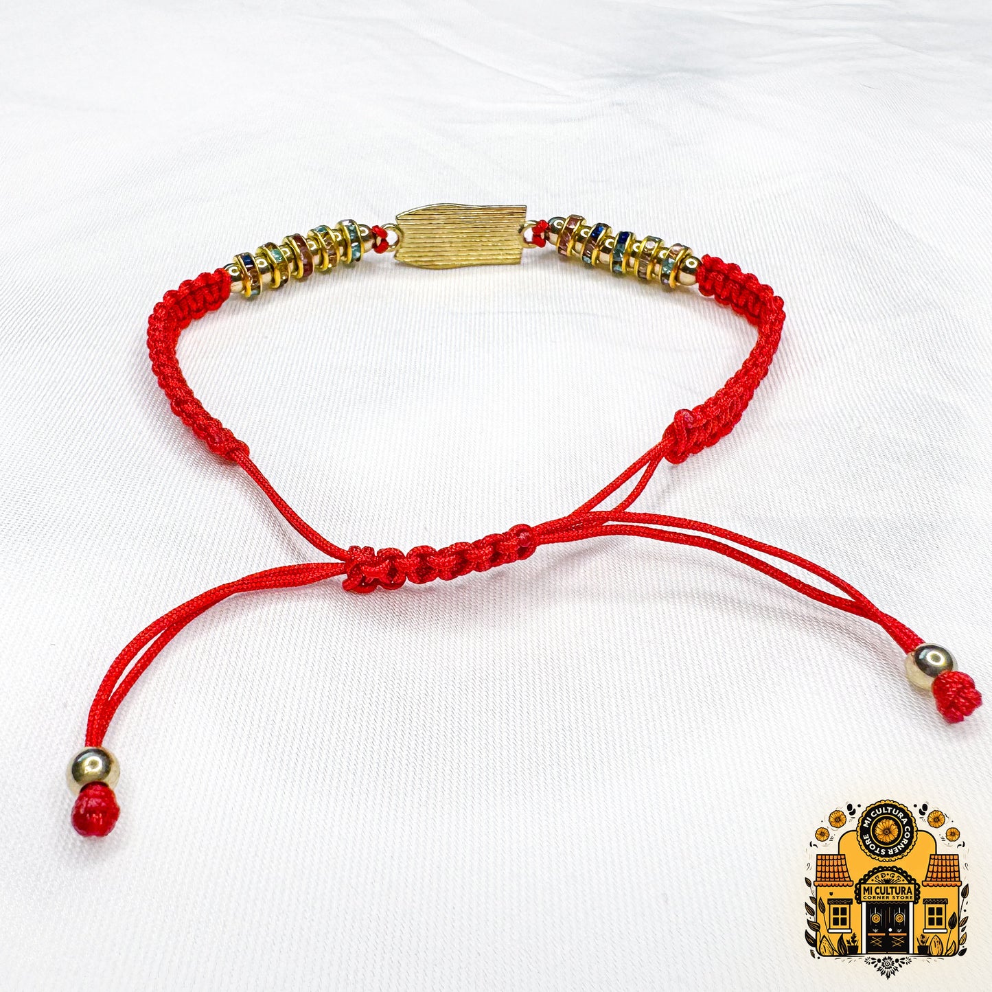 San Judas Tadeo Adjustable Red Thread Bracelet: Easter Blessings for All Ages! Symbolic Charm Surrounded by Crystals.