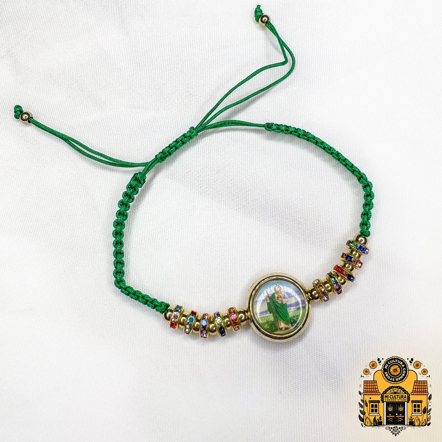 San Judas Tadeo Mexican Charms Bracelet – Adjustable, Green, and Perfect for Religious Gifting