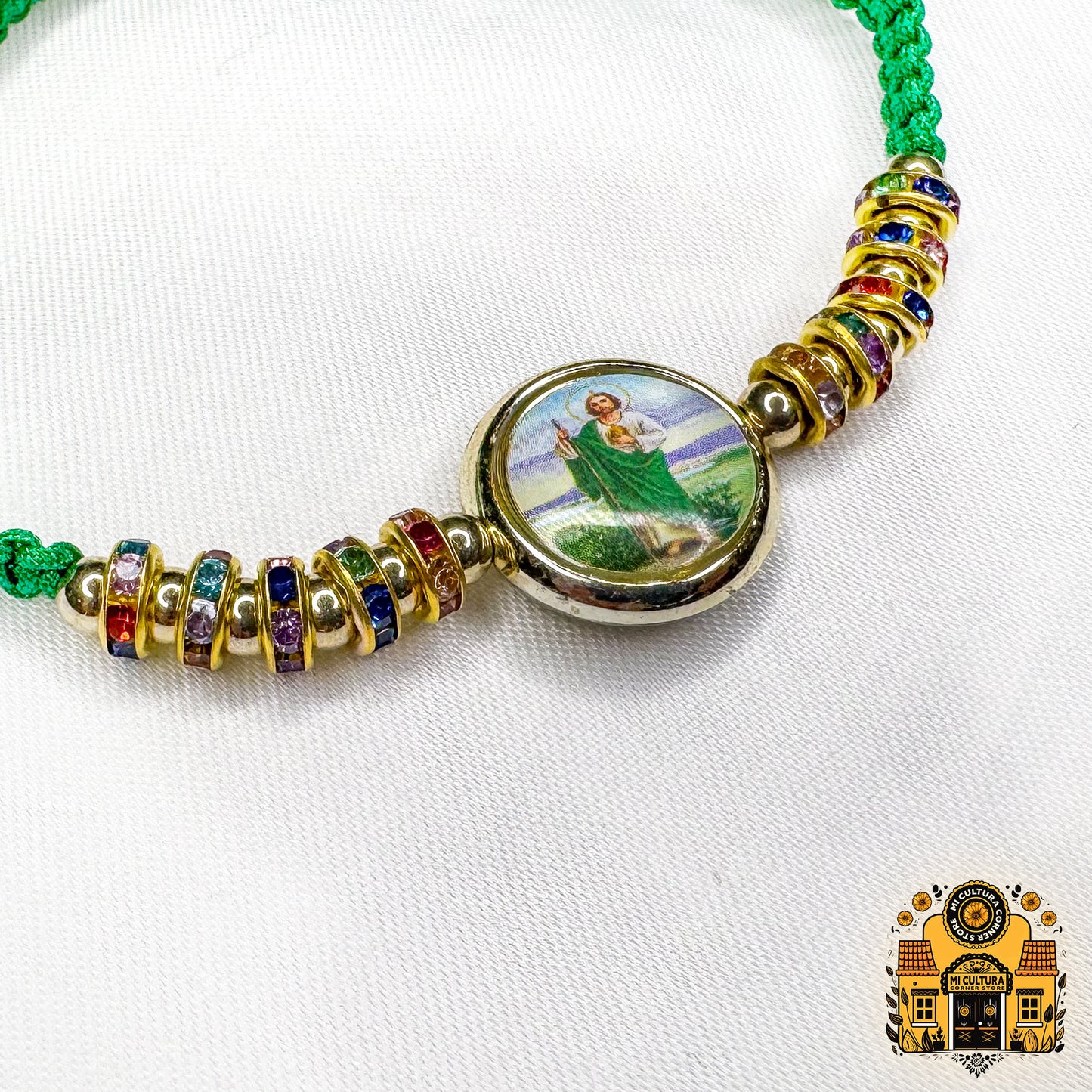 San Judas Tadeo Mexican Charms Bracelet – Adjustable, Green, and Perfect for Religious Gifting