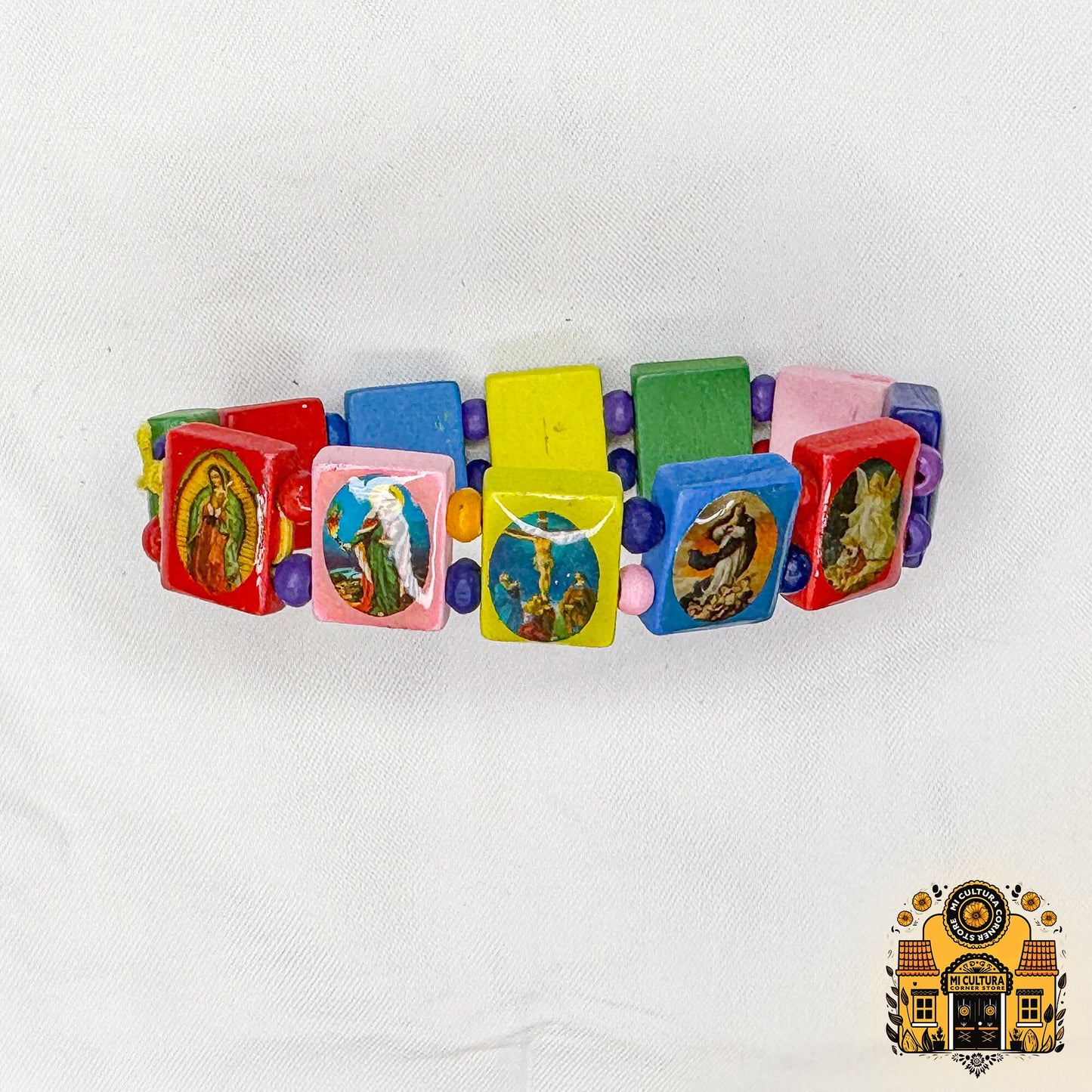 Sacred Spectrum Multi-Saint Enamel Wood Bracelet: Embrace Faith in Vibrant Colors with Jesus, Virgin Mary, Saints, and More!