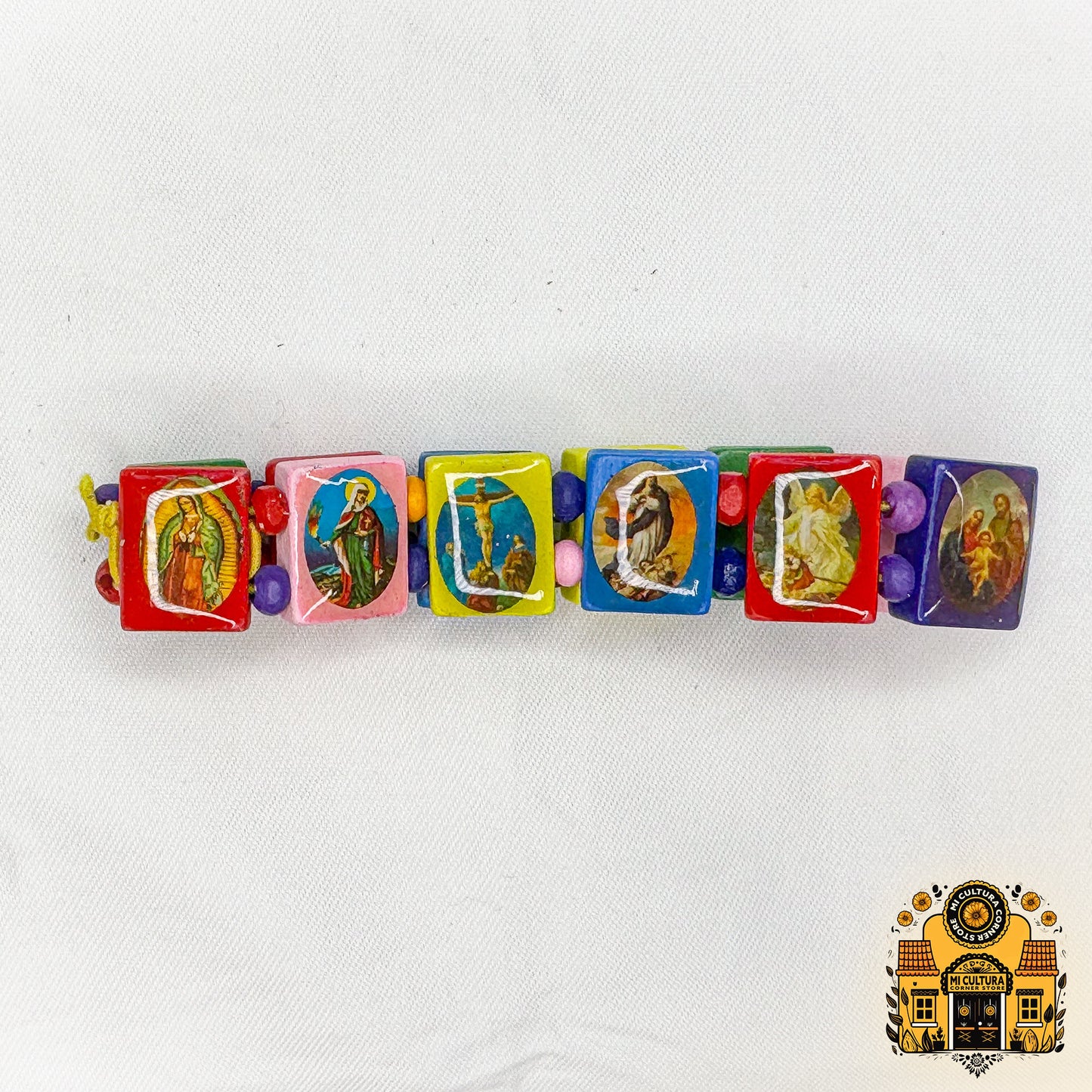 Sacred Spectrum Multi-Saint Enamel Wood Bracelet: Embrace Faith in Vibrant Colors with Jesus, Virgin Mary, Saints, and More!